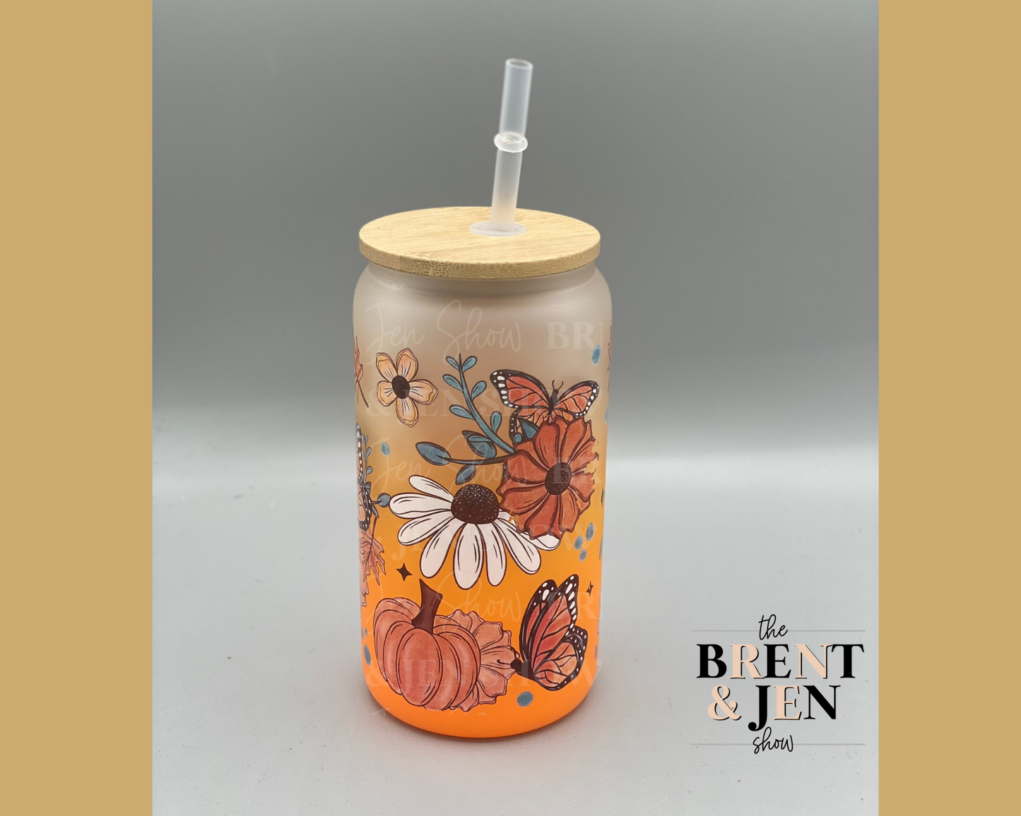 Pumpkin Butterfly Floral 16oz Tumbler