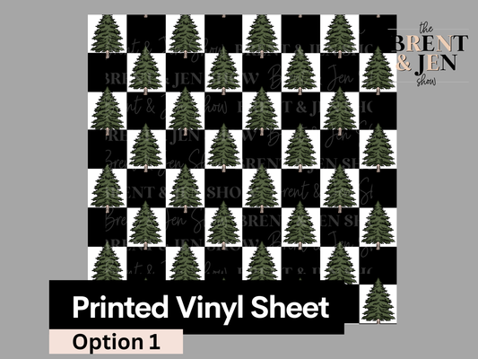 Cozy & Comfy, Pine Tree Checkerboard, Printed Patterned Vinyl