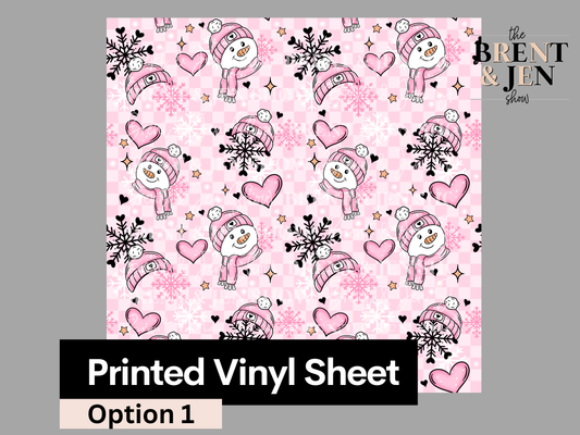 Pink Snowmen Seamless, Printed Patterned Vinyl