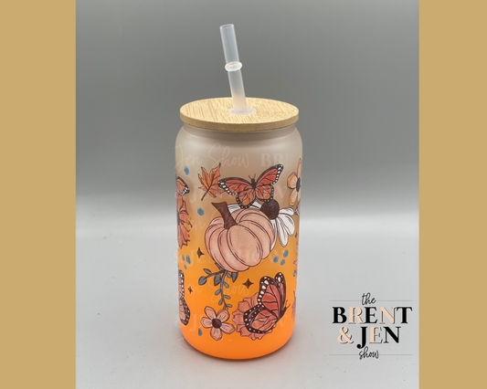 Pumpkin Butterfly Floral 16oz Tumbler