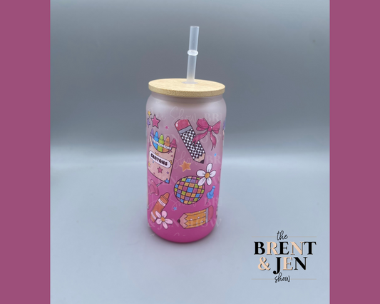 Back to School 16oz Glass Tumbler