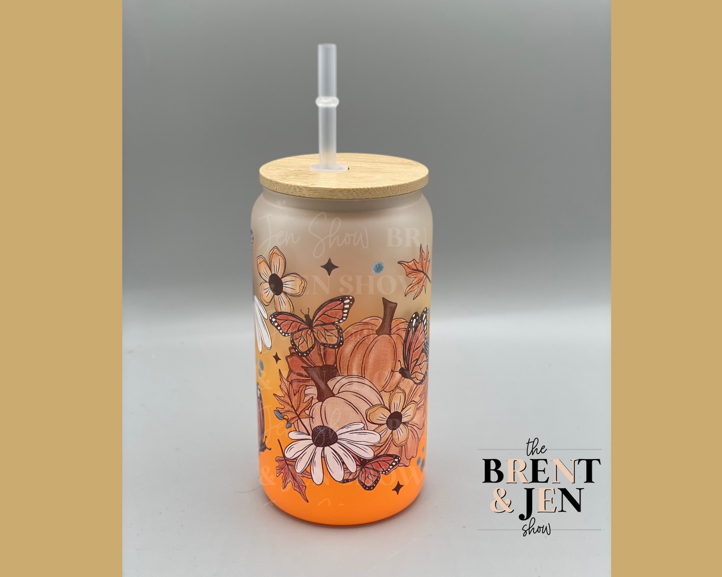 Pumpkin Butterfly Floral 16oz Tumbler