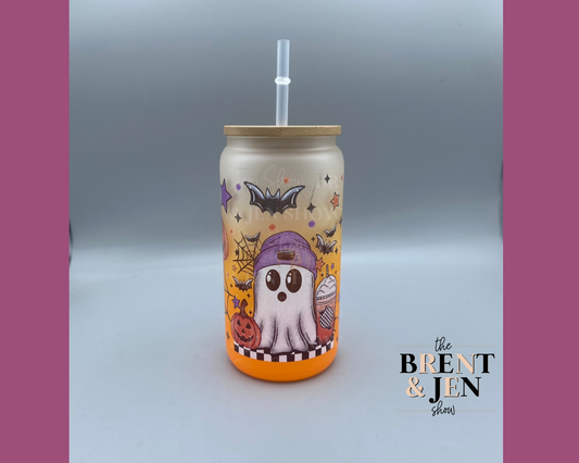 Halloween Ghost Coffee 16oz Glass Tumbler