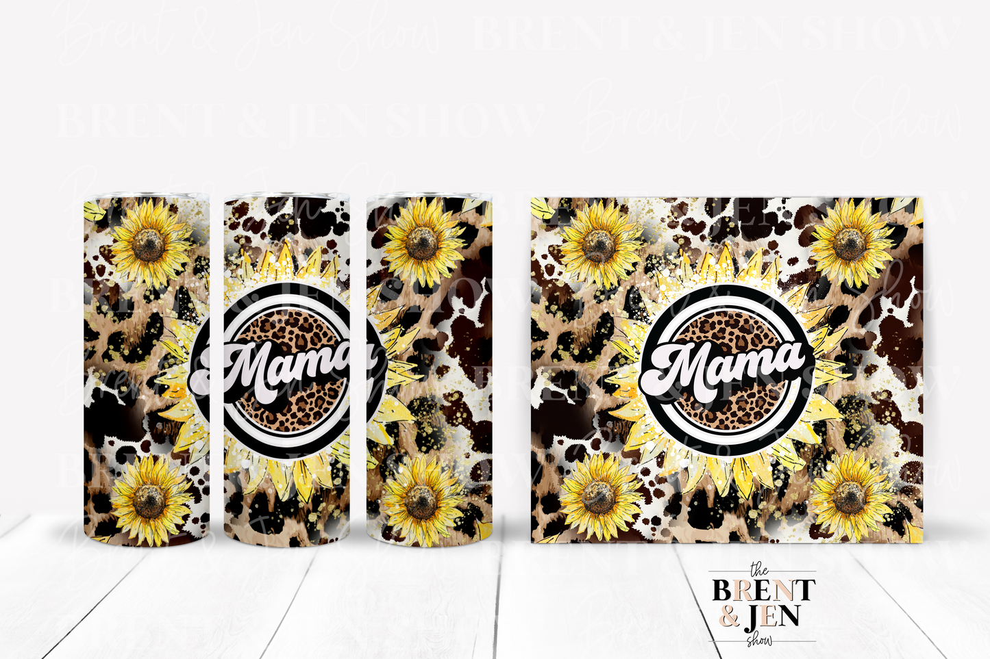 Mama Sunflower, Leopard Cow Print Tumbler