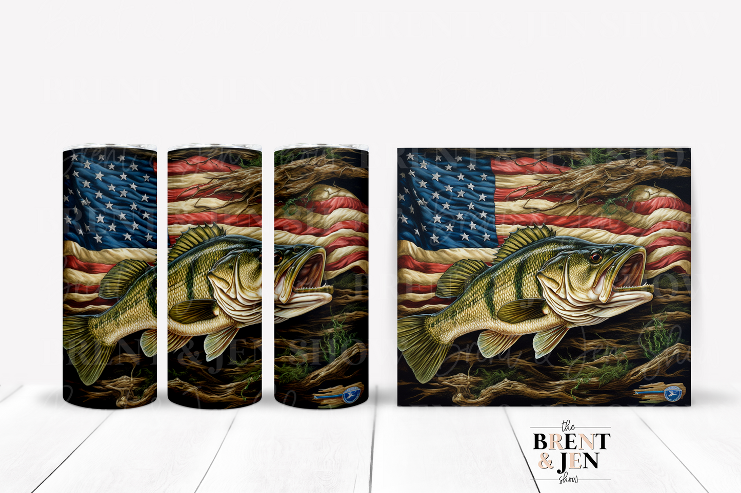 American Flag, Bass Fish Tumbler