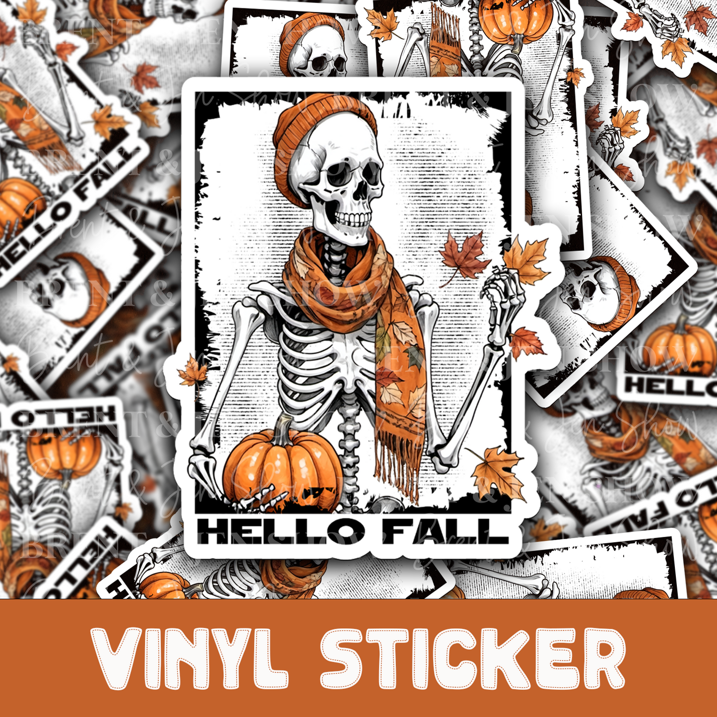 Hello Fall, Skeleton with Pumpkins Sticker