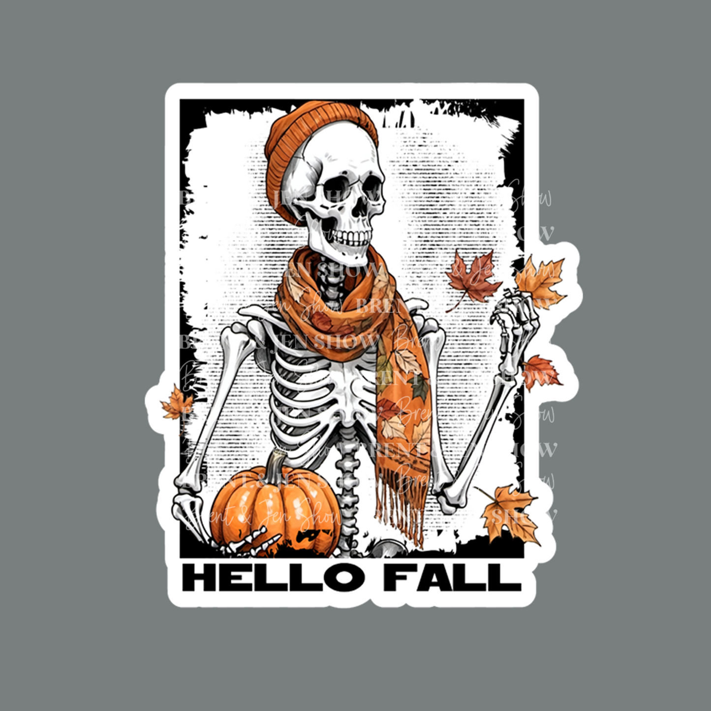 Hello Fall, Skeleton with Pumpkins Sticker