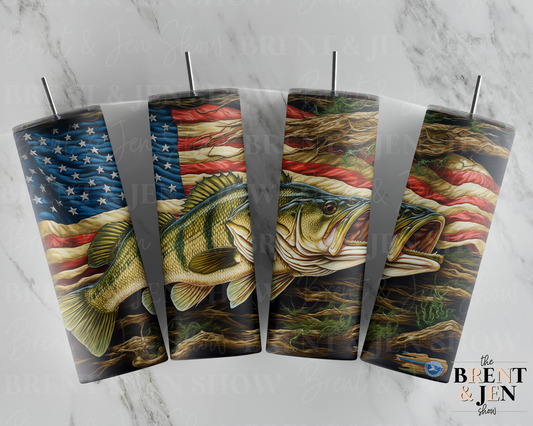 American Flag, Bass Fish Tumbler