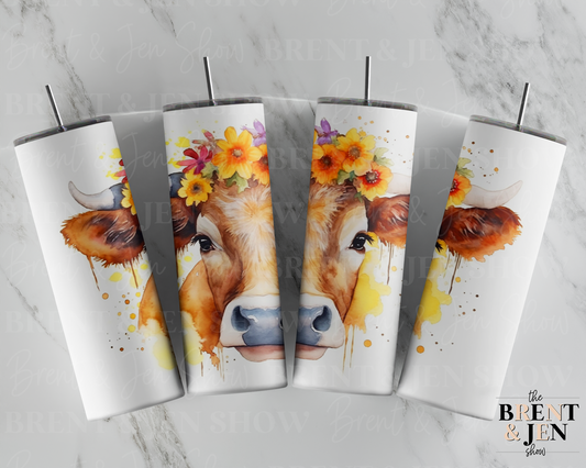 Floral Cow Sublimation Tumbler