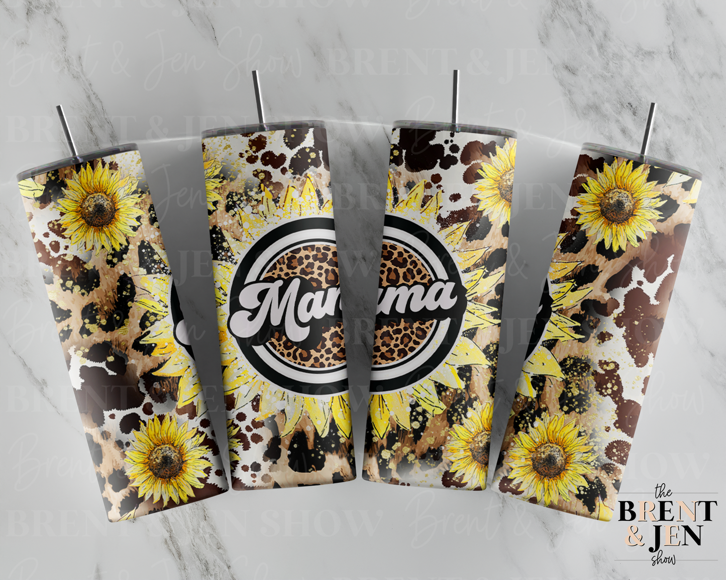 Mama Sunflower, Leopard Cow Print Tumbler