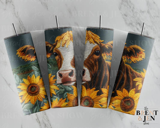 Floral Stitched Cow Sublimation Tumbler