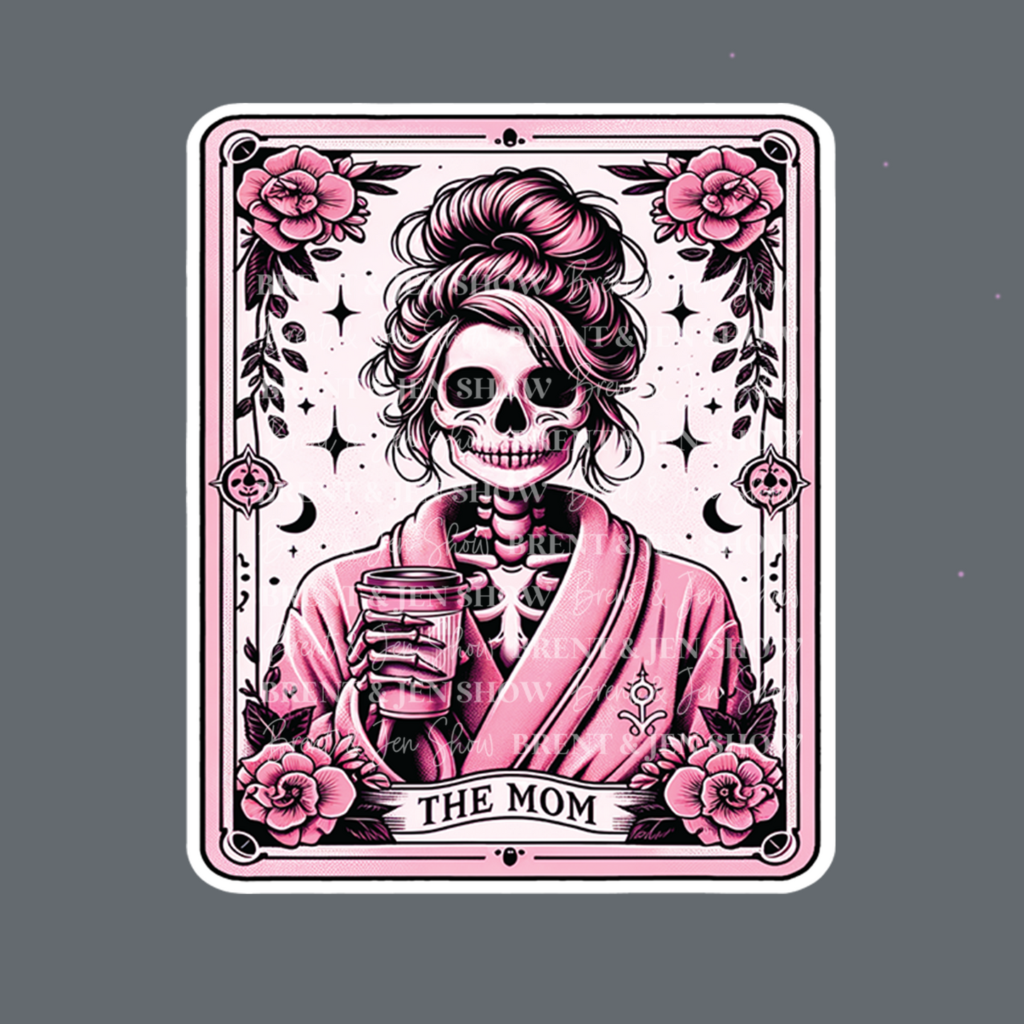 The Mom, Funny Tarot Card Sticker. Skeleton Mom Decal, Cool Popular Sticker, Mom Life, Coffee