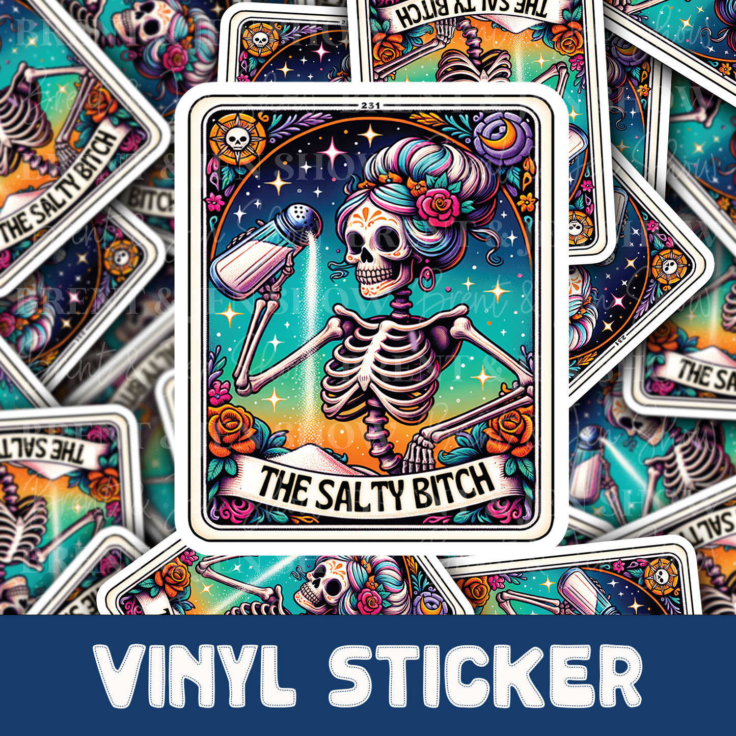 The Salty Bitch Funny Tarot Card Sticker, Sarcastic Sweary Skeleton, Cool Popular Decal