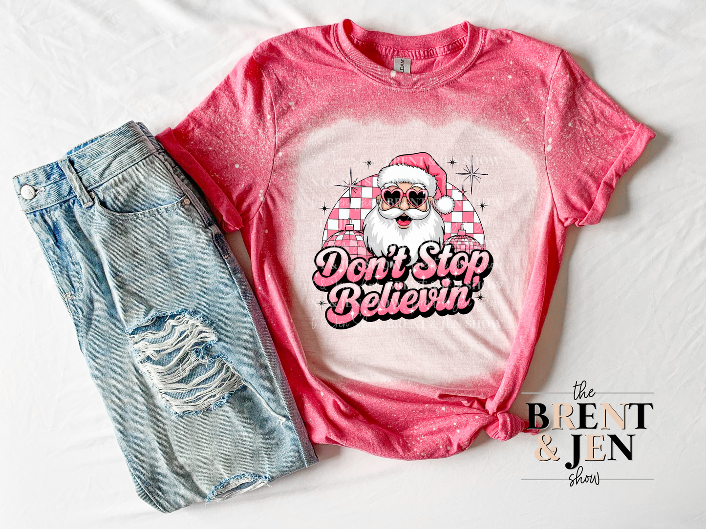 Don't Stop Believin, Pink Santa T Shirt