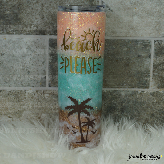 Customizable Beach Glitter Tumbler - Add Your Quote