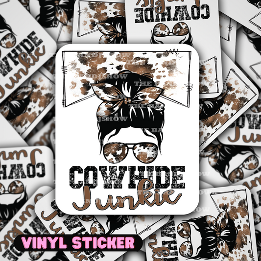 Cowhide Junkie, Messy Bun Mom, Cute Laptop Decal, Die Cut Design, Sticker Decal