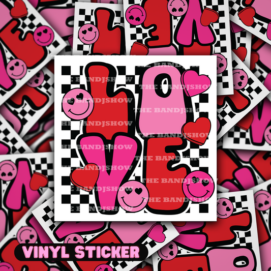 Retro Love, Checkerboard Smiley Valentines Vinyl Sticker