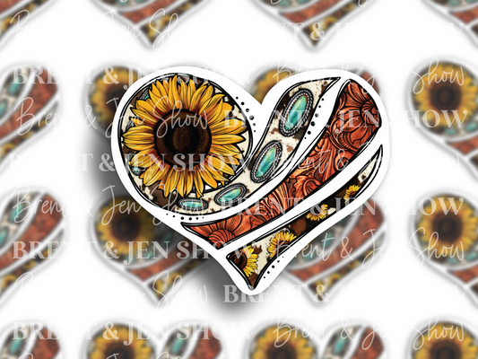 Rustic Sunflower Heart Vinyl Sticker