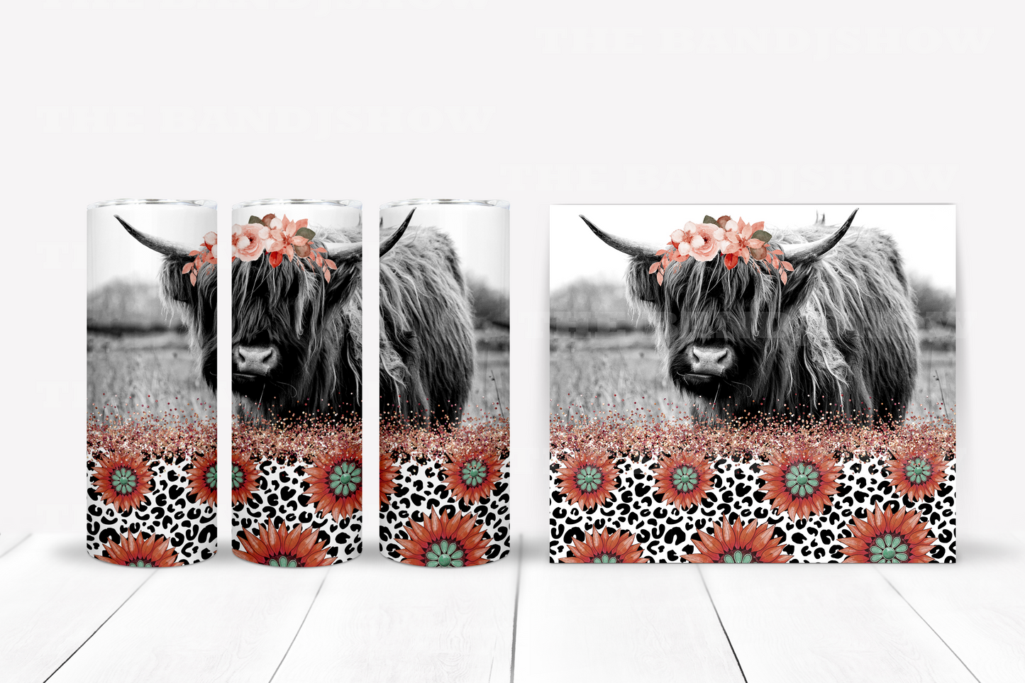 Highland Cow Floral Leopard Tumbler