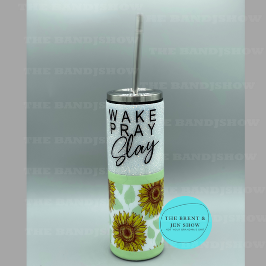 Wake Pray Slay Glitter Tumbler