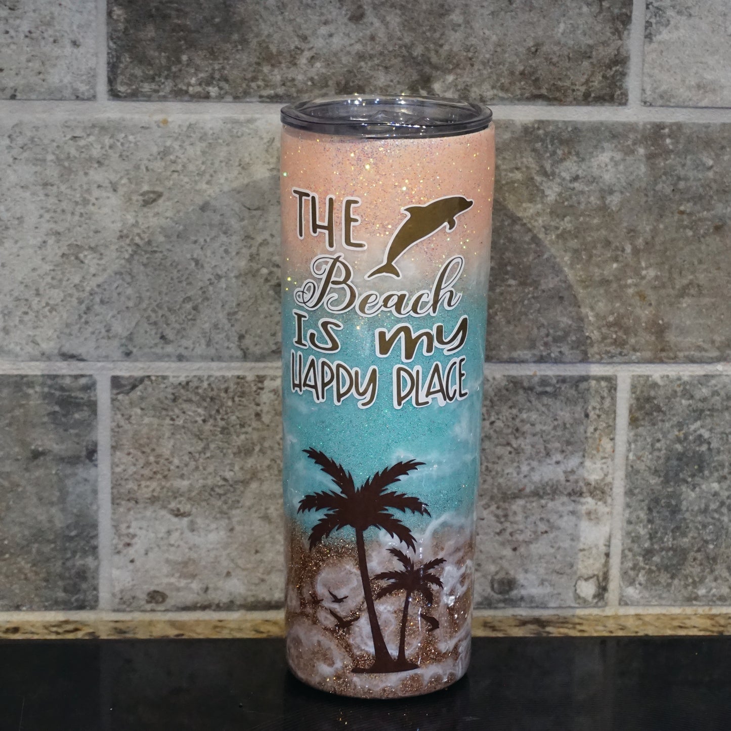 Customizable Beach Glitter Tumbler - Add Your Quote