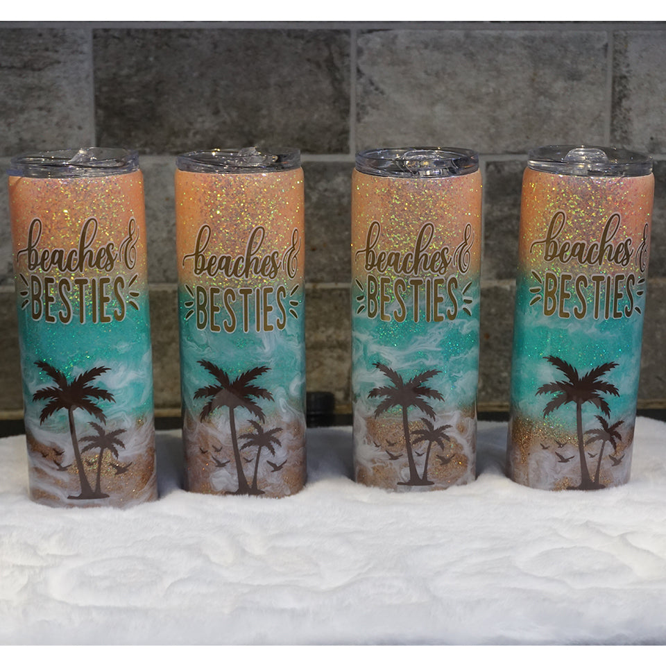 Customizable Beach Glitter Tumbler - Add Your Quote