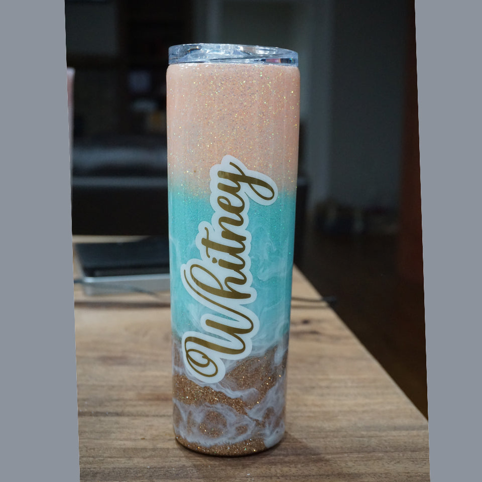 Customizable Beach Glitter Tumbler - Add Your Quote