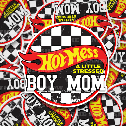 Hot Mess Boy Mom Racing - Vinyl Sticker - Decal - Windows, Laptops etc.