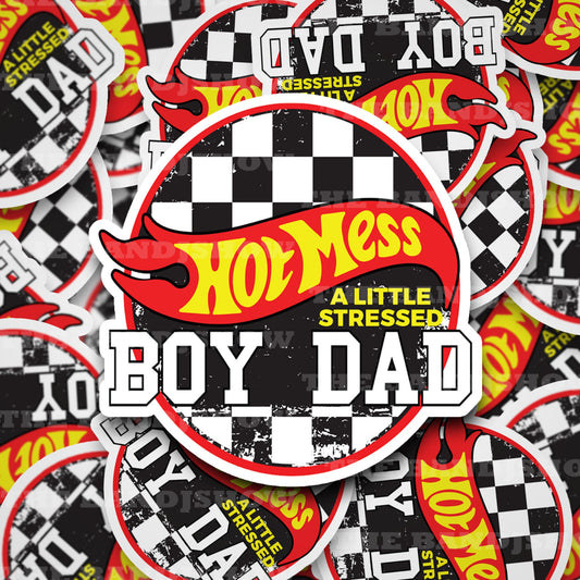 Hot Mess Boy Dad Racing - Vinyl Sticker - Decal - Windows, Laptops etc.